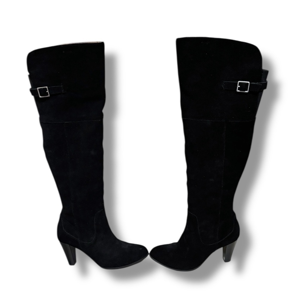 Adrienne Vittadini Tarik Black Suede Leather Over the Knee Fall Boots Size 6.5